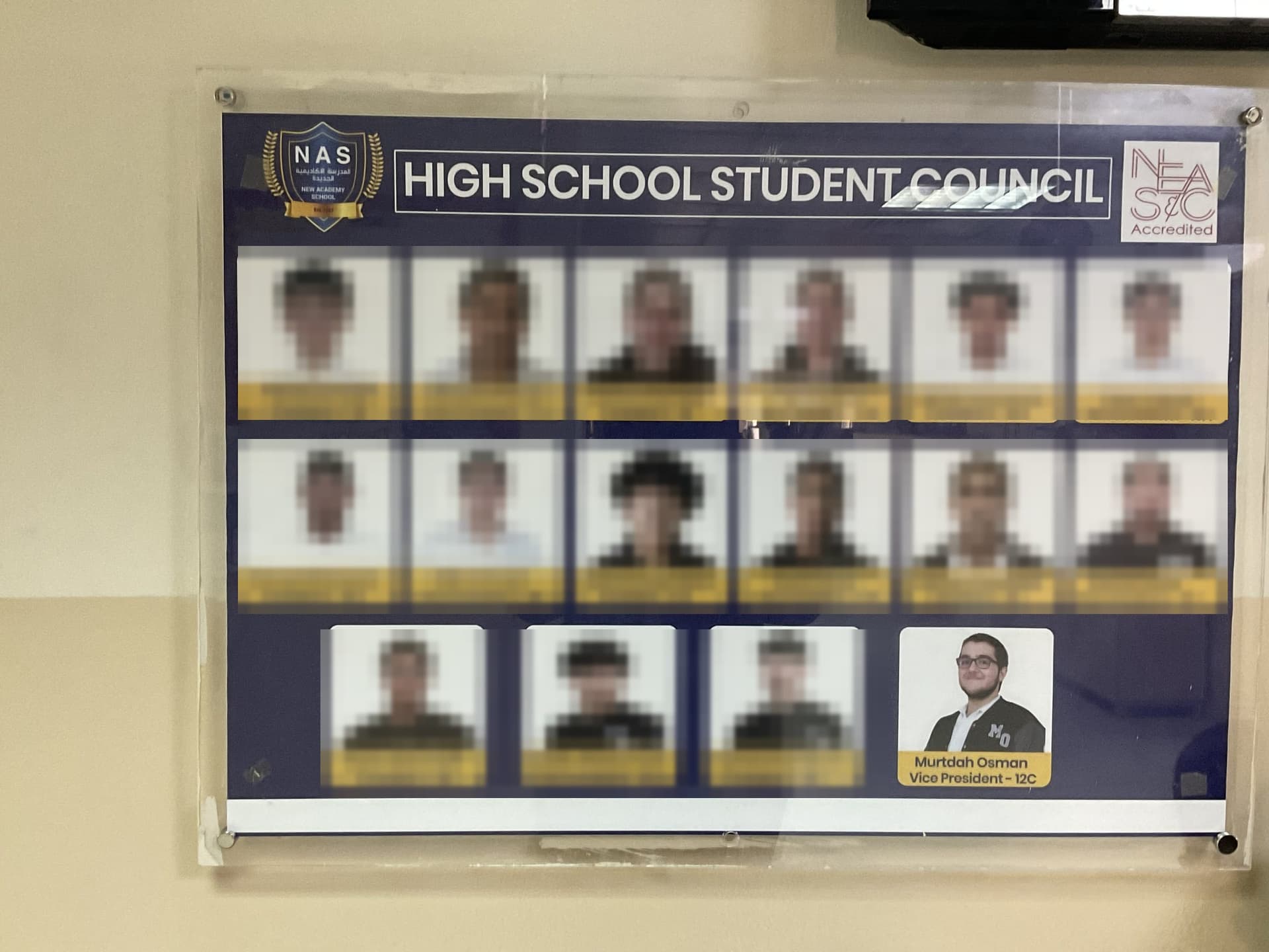 The high school student council board, Murtdah Osman listed as Vice President of 12C